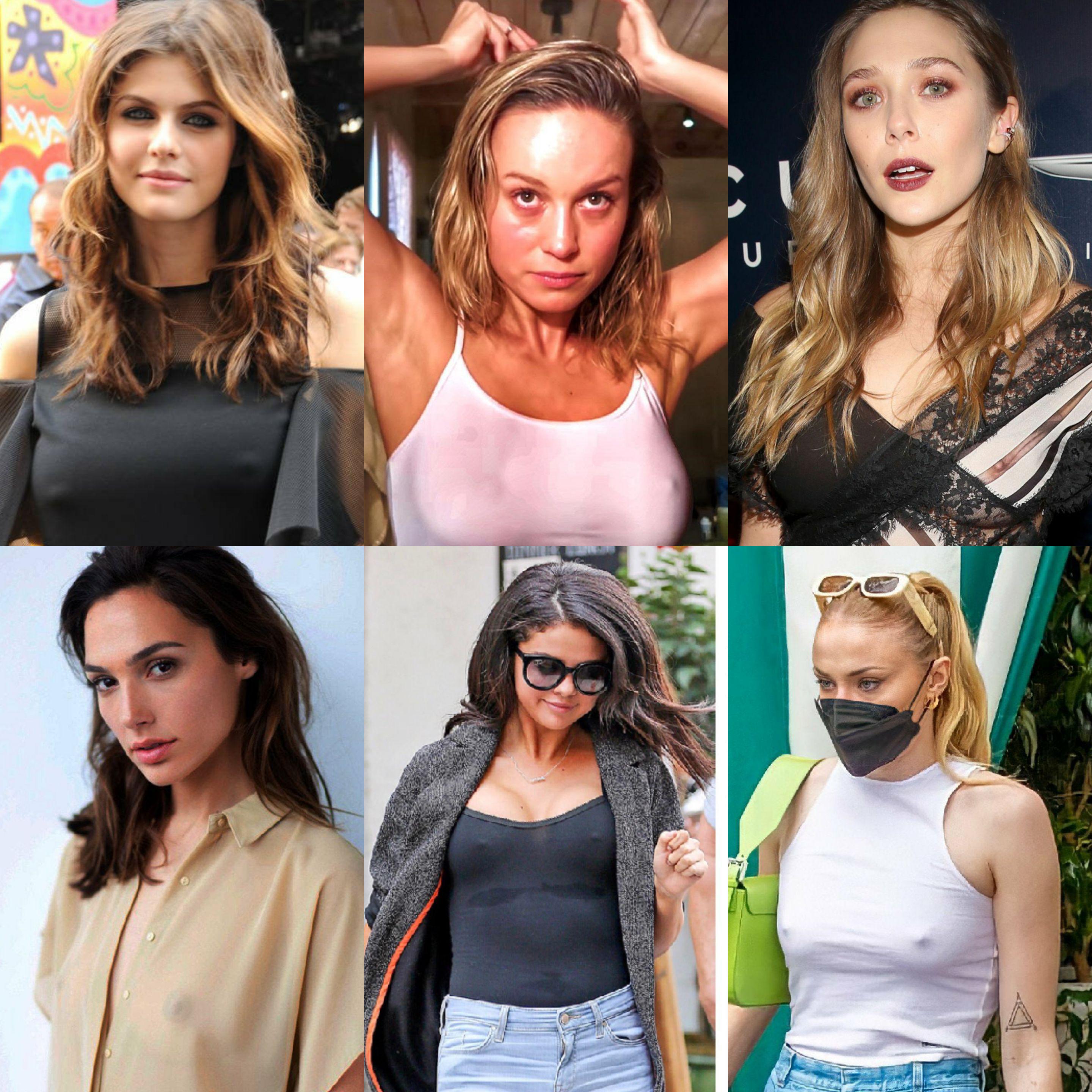 Braless Celebs Alexandra Daddario vs Brie Larson vs Elizabeth Olsen