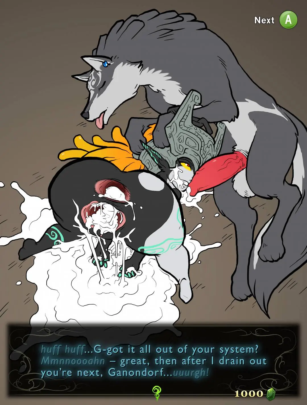 Imp Midna from The Legend of Zelda in hentai fan art featuring ahegao and thick thighs