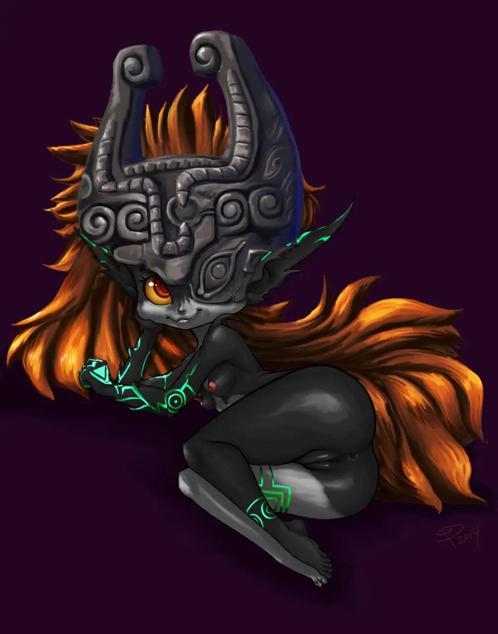 Imp Midna from The Legend of Zelda in hentai fan art featuring ahegao and thick thighs