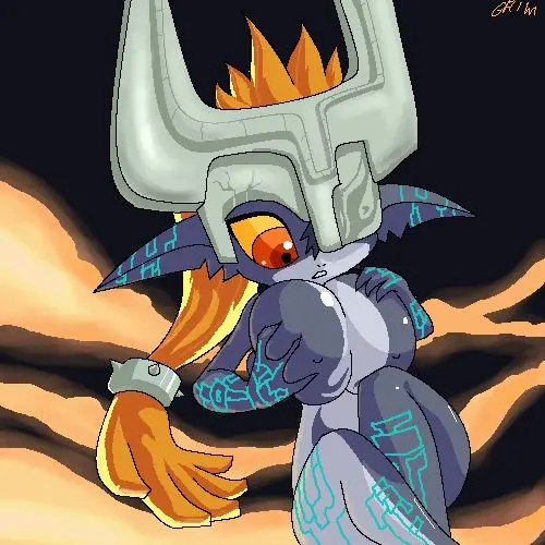 Imp Midna from The Legend of Zelda in hentai fan art featuring ahegao and thick thighs