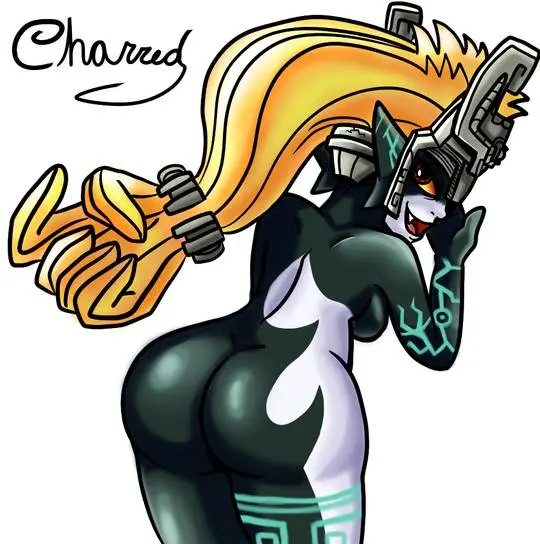 Imp Midna from The Legend of Zelda in hentai fan art featuring ahegao and thick thighs