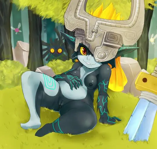 Imp Midna from The Legend of Zelda in hentai fan art featuring ahegao and thick thighs