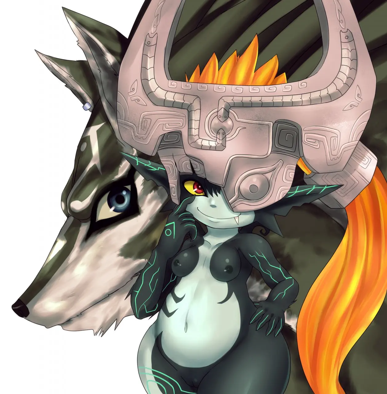 Imp Midna from The Legend of Zelda in hentai fan art featuring ahegao and thick thighs