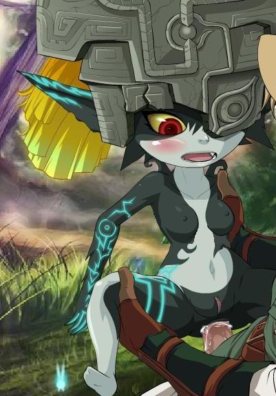 Imp Midna from The Legend of Zelda in hentai fan art featuring ahegao and thick thighs