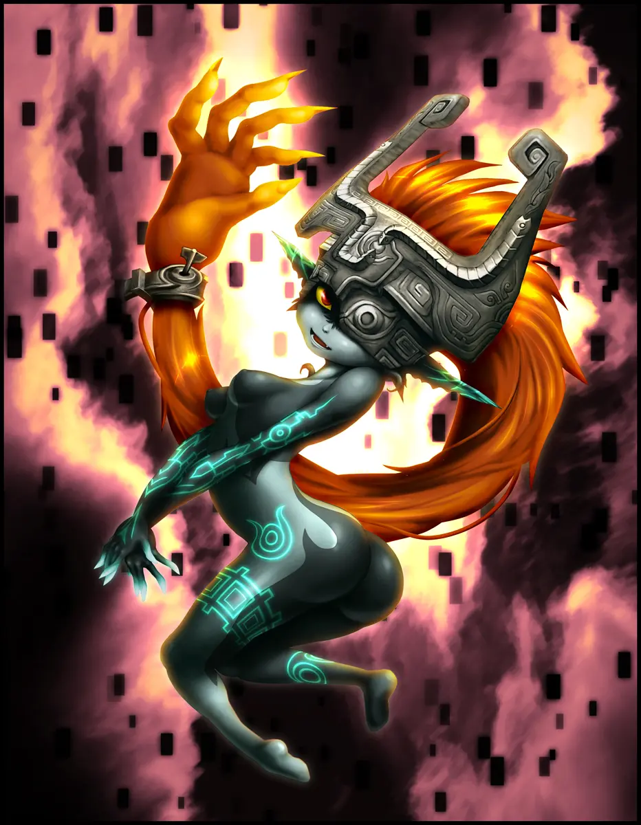 Imp Midna from The Legend of Zelda in hentai fan art featuring ahegao and thick thighs