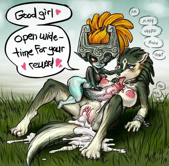 Imp Midna from The Legend of Zelda in hentai fan art featuring ahegao and thick thighs