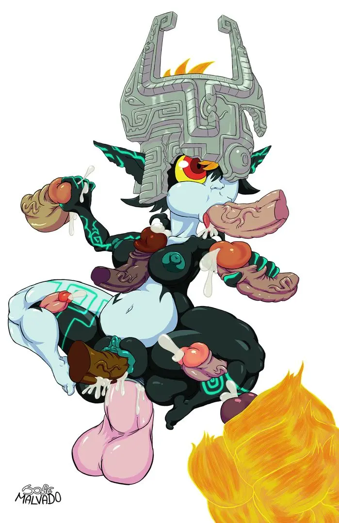 Imp Midna from The Legend of Zelda in hentai fan art featuring ahegao and thick thighs