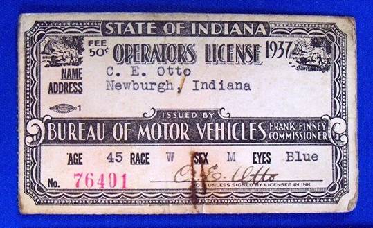 Indiana driver's license, 1937