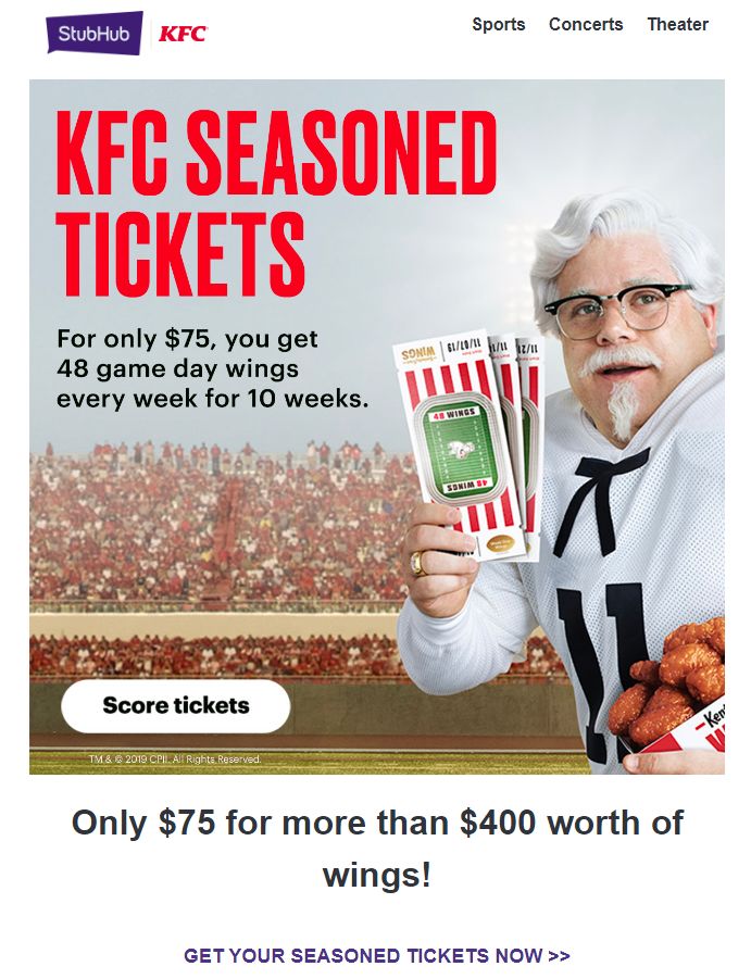 KFC Seasoned Tickets $75 for 48 wings every week for 10 weeks | Scrolller