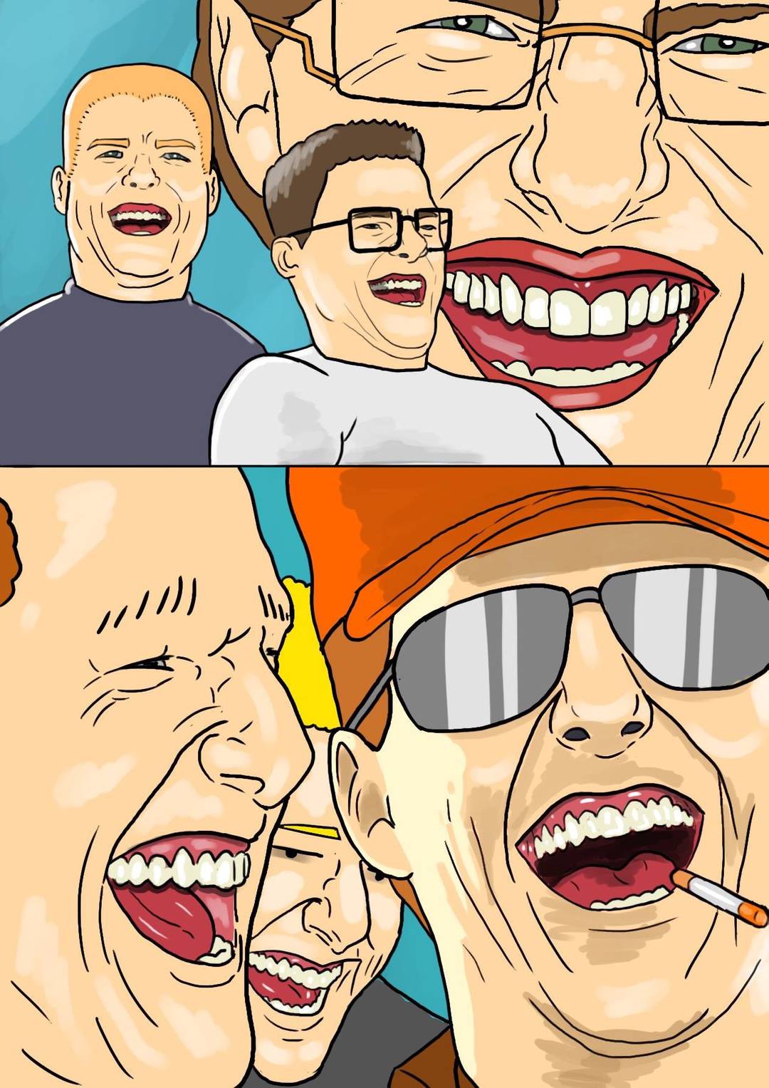 King of the Hill characters as Tom Cruise laughing.
