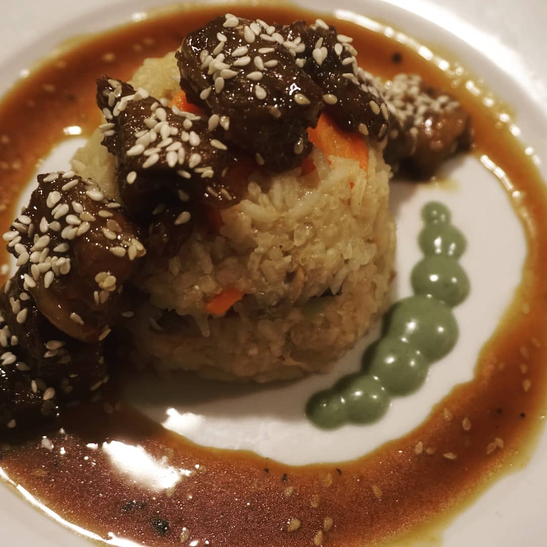 Korean Beef Short Ribs over Vegetable Fried Rice with a Wasabi Aioli ...