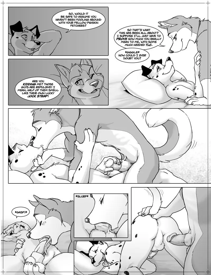 Yiff comic Lapping the Competition by Zaush featuring muscular canine furries Spotty and partner