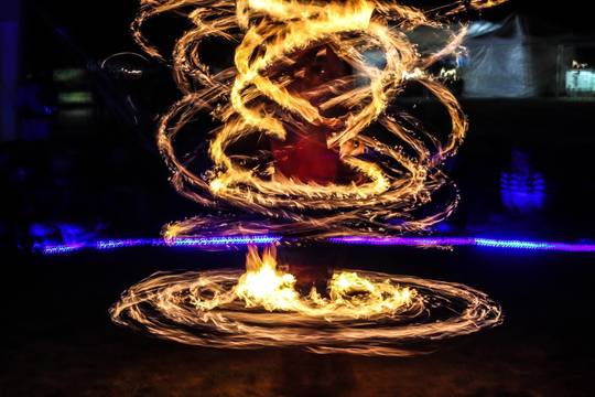 Long exposure of fire poi spinning [OC] [1600x1067]