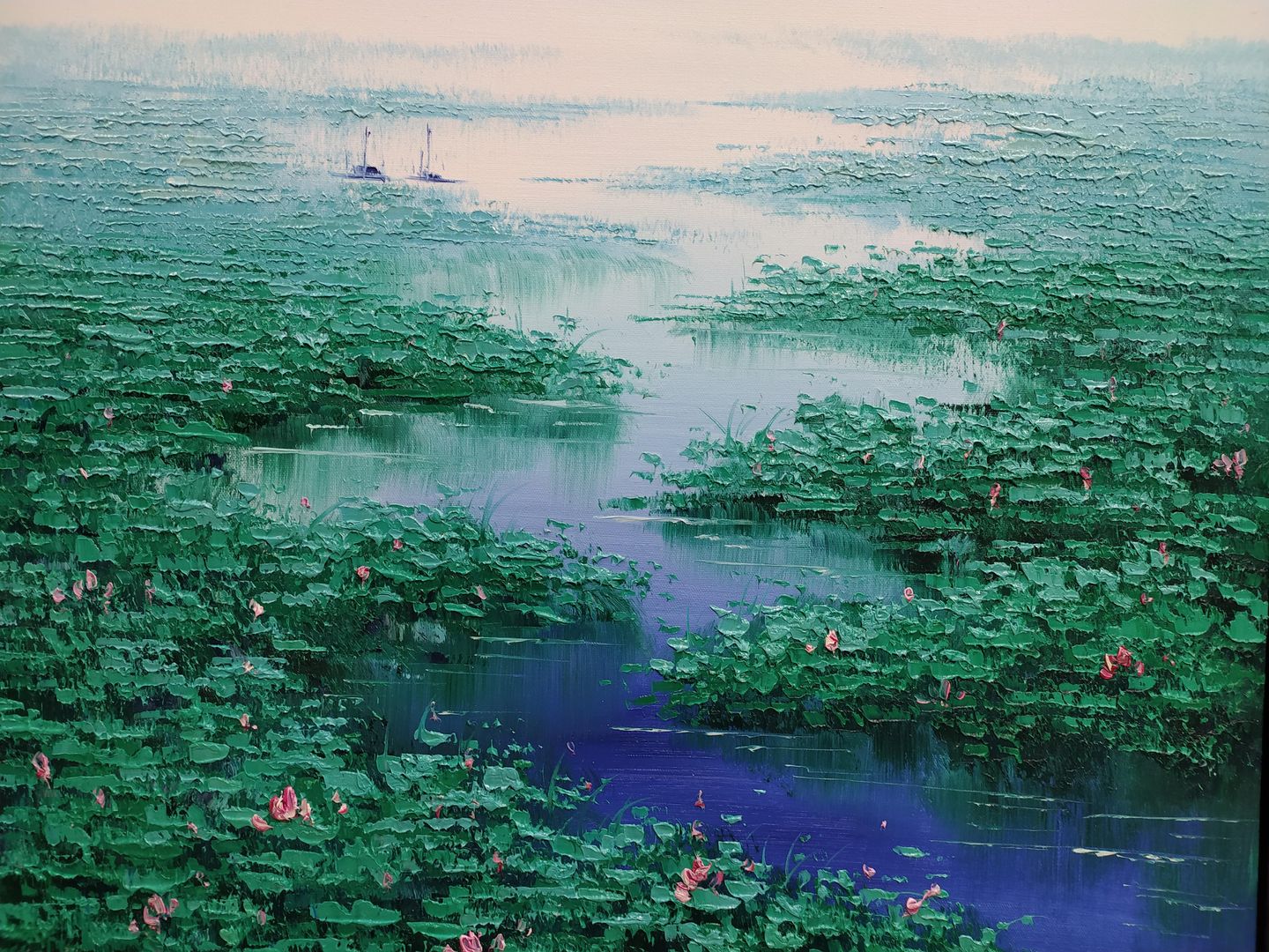 Lotus pond rain shower,Me,Oil,2020