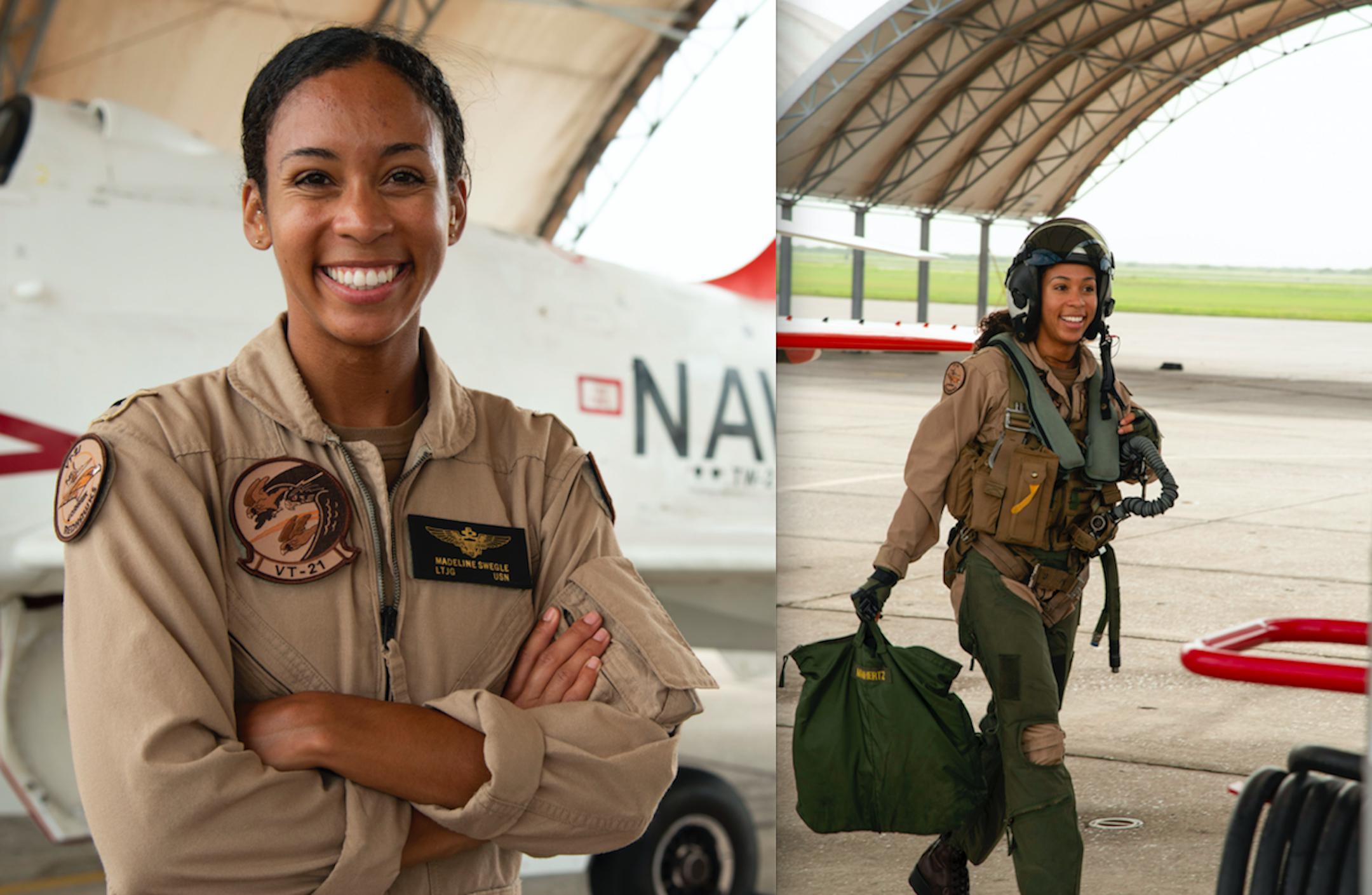 LTJG Madeline G. Swegle. US Navy's first Black female Tactical Aircraft