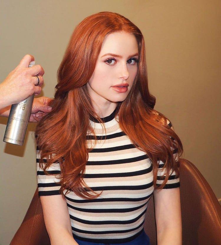 Madelaine Petsch getting her hair done