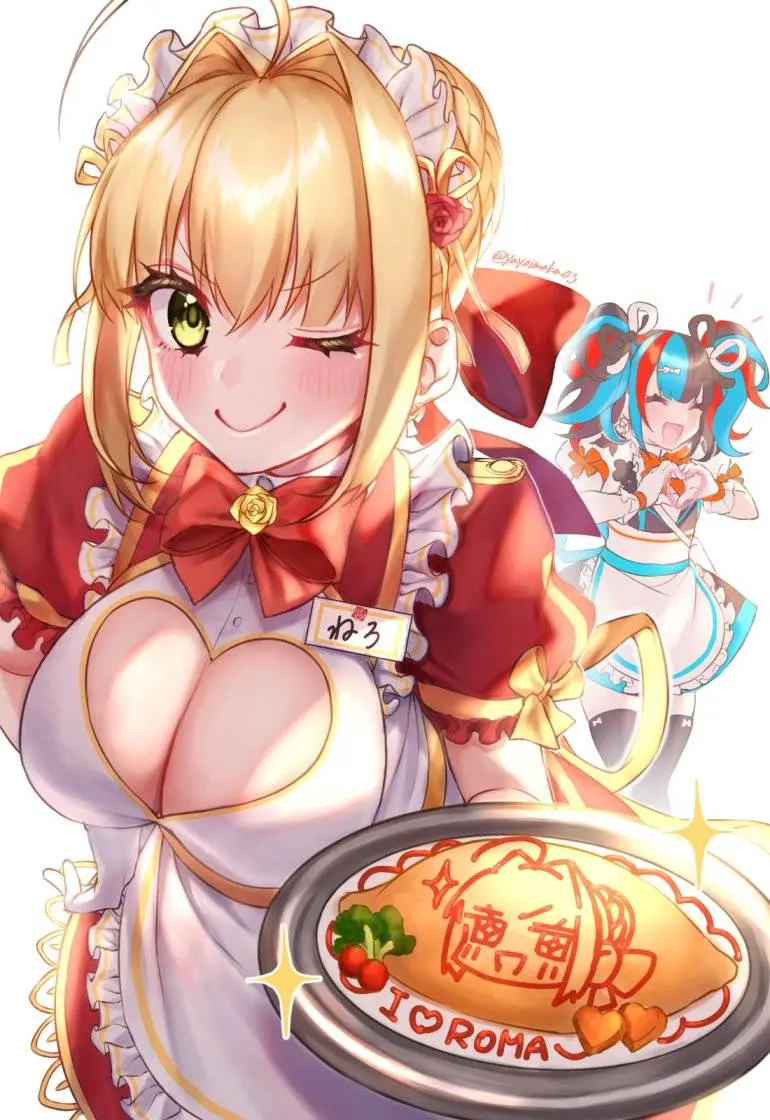 Maid Nero serving her omurice special (Yayoi Maka)
