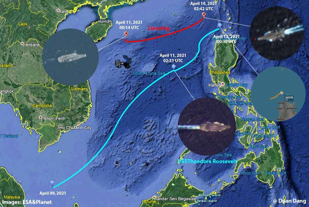 MAP: Movements of US and Chinese aircraft carriers in the South China Sea.