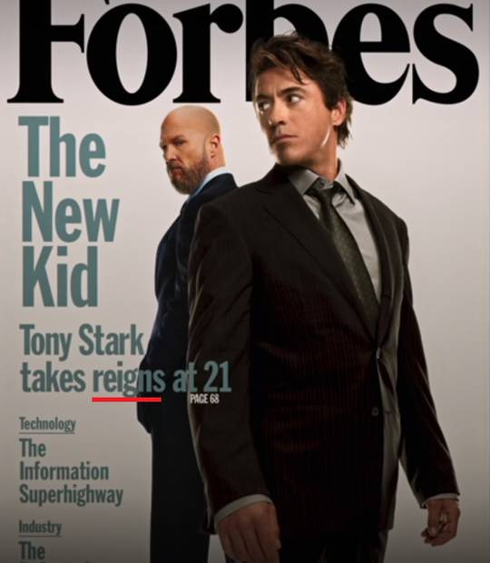 MCU: Iron Man. How does this pun make sense? It should be either "takes reins" or "takes reign." Did someone mess up?