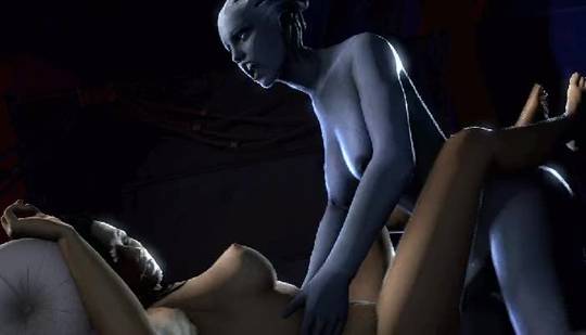 Miranda Lawson from Mass Effect in 3D digital art, featuring a busty woman in a latex catsuit and lingerie