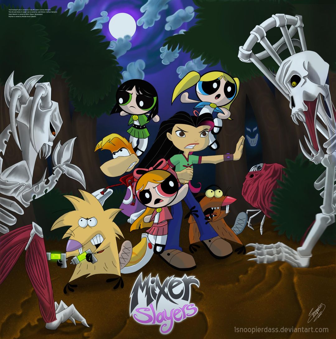 Mixer Slayers poster *Characters belong to their respective owners* Art by Snoopierdass pages here: https://www.deviantart.com/1snoopierdass/gallery/37475/mixer-slayers-comic