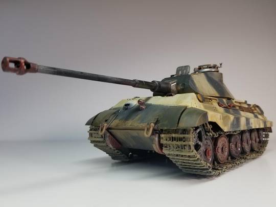 My first Tiger build. 1/35 Tiger II "Initial Production" kit, by Takom. Made mistakes, learned for next time. Masked it using plastic grocery bags. Tried some different things. Hope everyone is well, and safe.