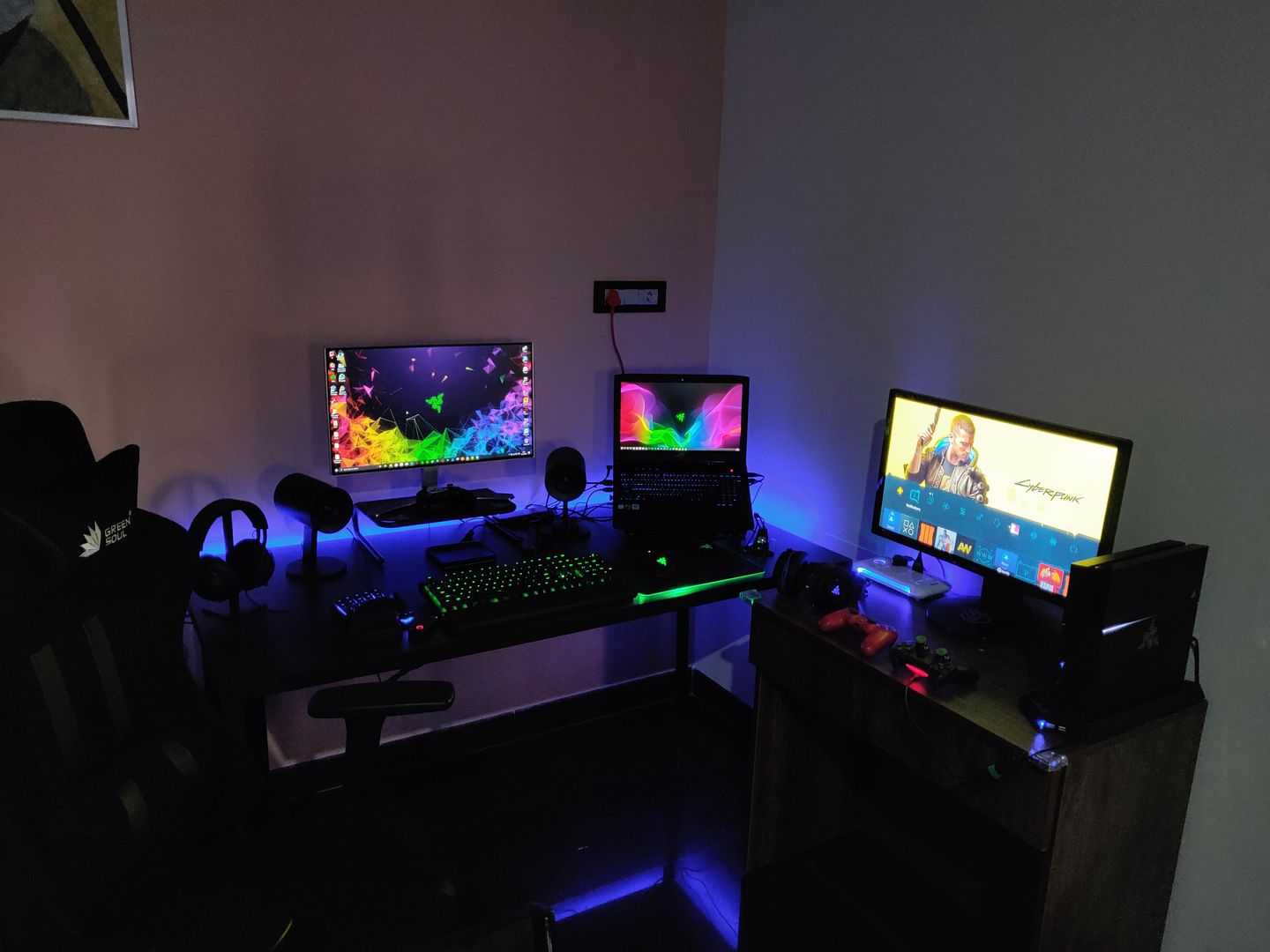 My laptop setup with Razer peripherals.