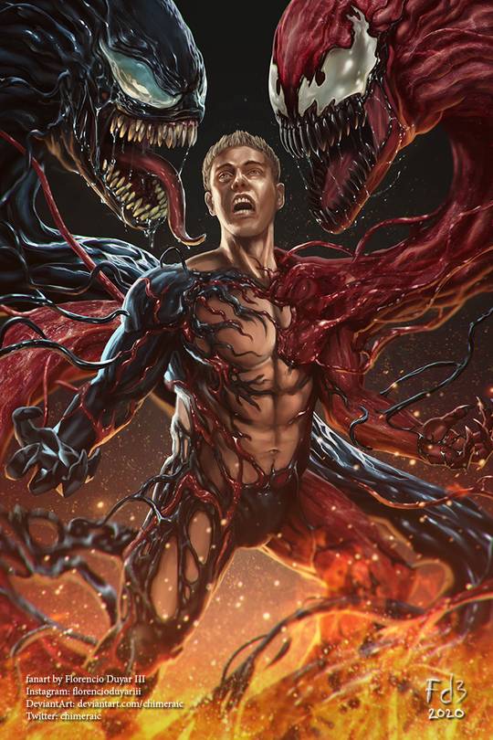 My painting of a teenage Dylan Brock with Venom and Carnage vying for control.