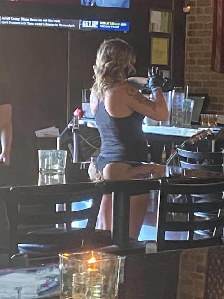 My sister took this picture of the waitress after asking her fiancé why the waitress wasn’t wearing pants and he didn’t understand what she was talking about.