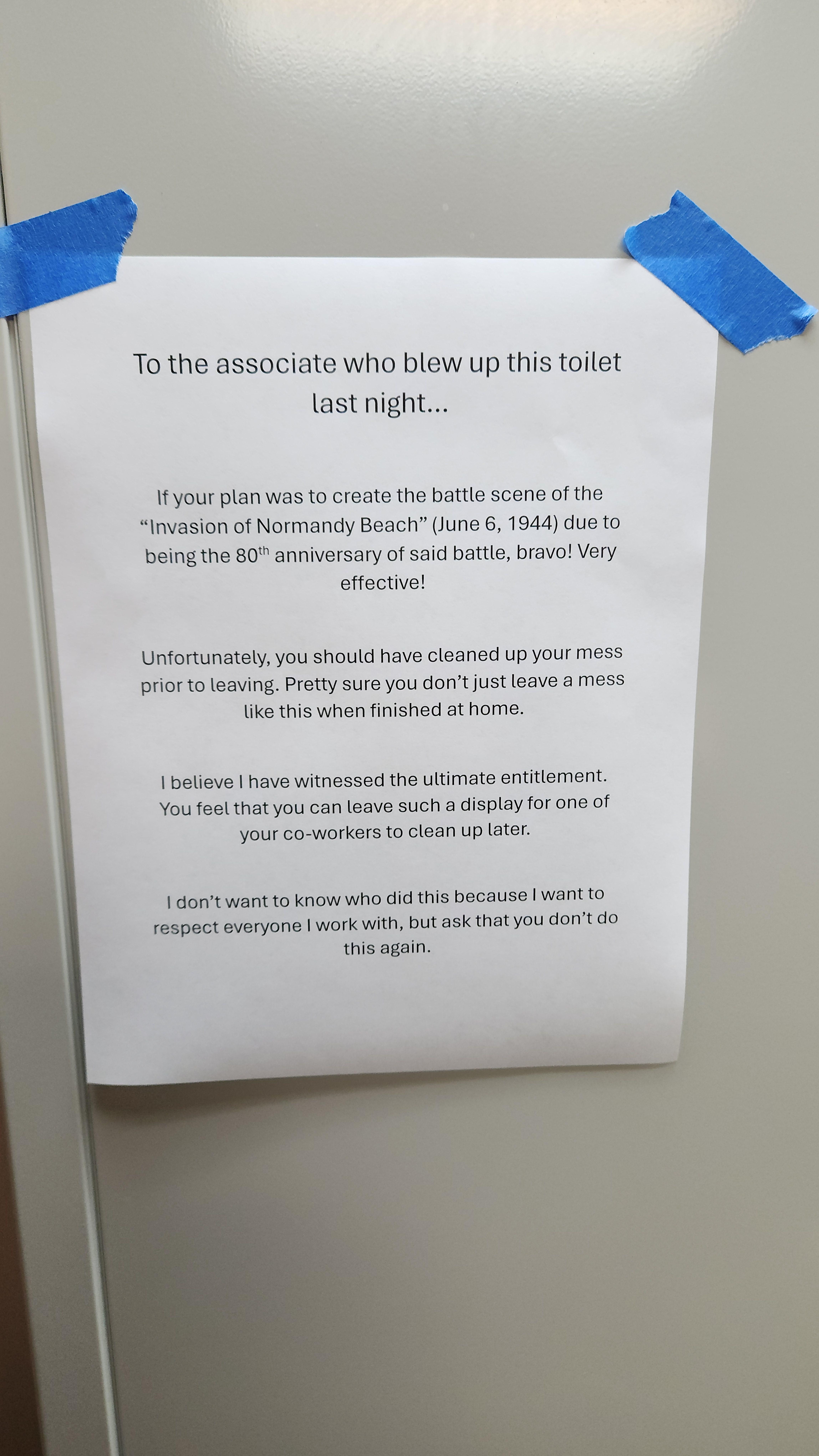Note left on bathroom stall at work
