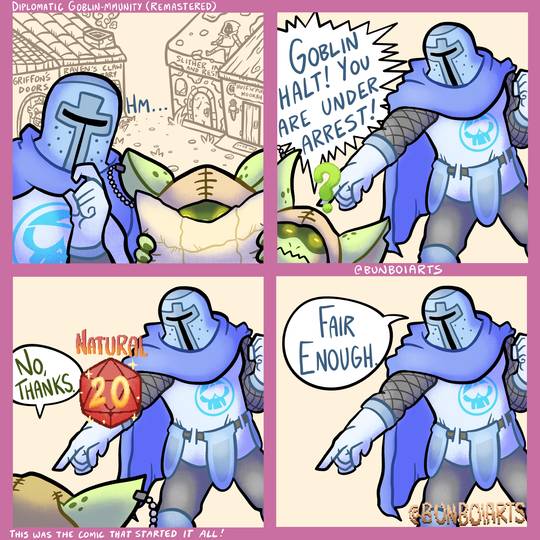 [OC] Diplomatic Goblin-mmunity (My first ever comic remastered!)