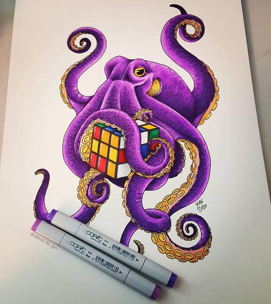 Octopus with a Rubik's cube