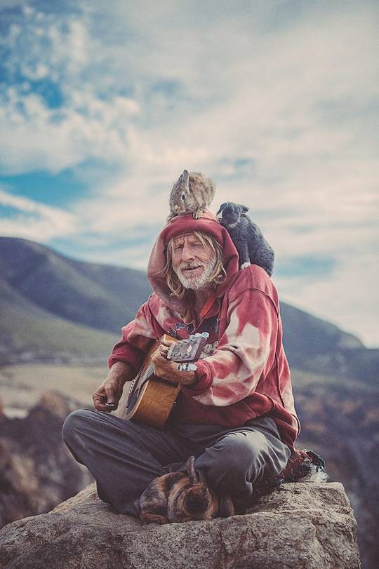 Old man with rabbits