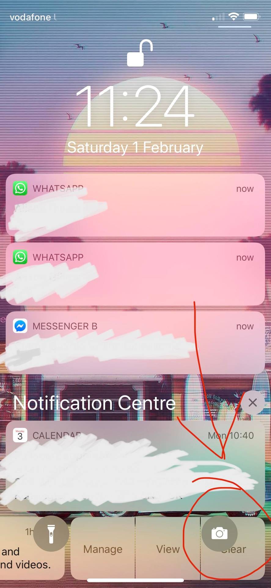 One should be able to scroll notifications more, such that they're not covered by flashlight and camera buttons