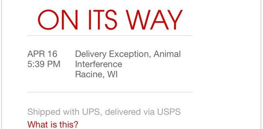 Package delayed due to “Animal interference”....what?!