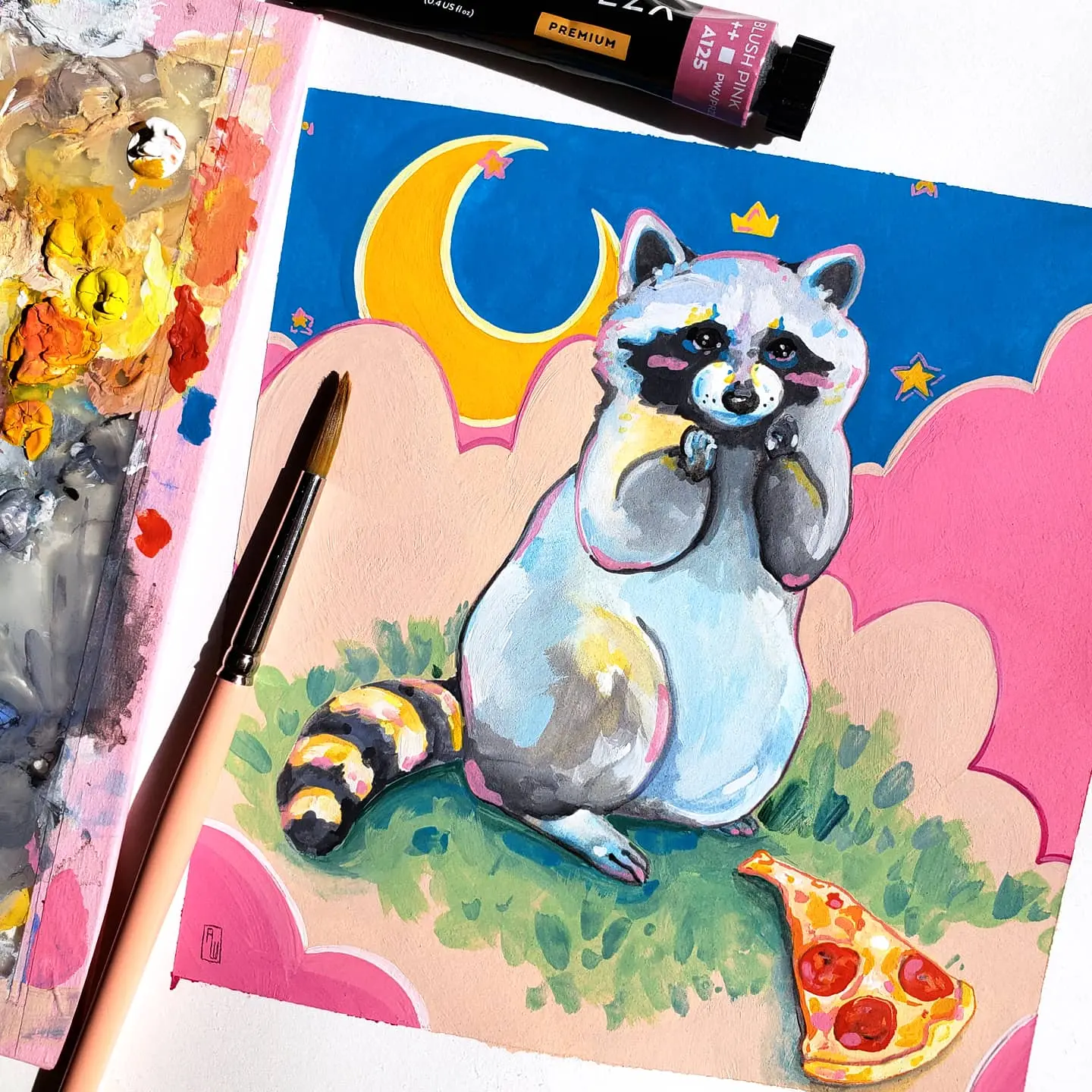 Painted a raccoon in a dreamland with a pizza slice... | Scrolller