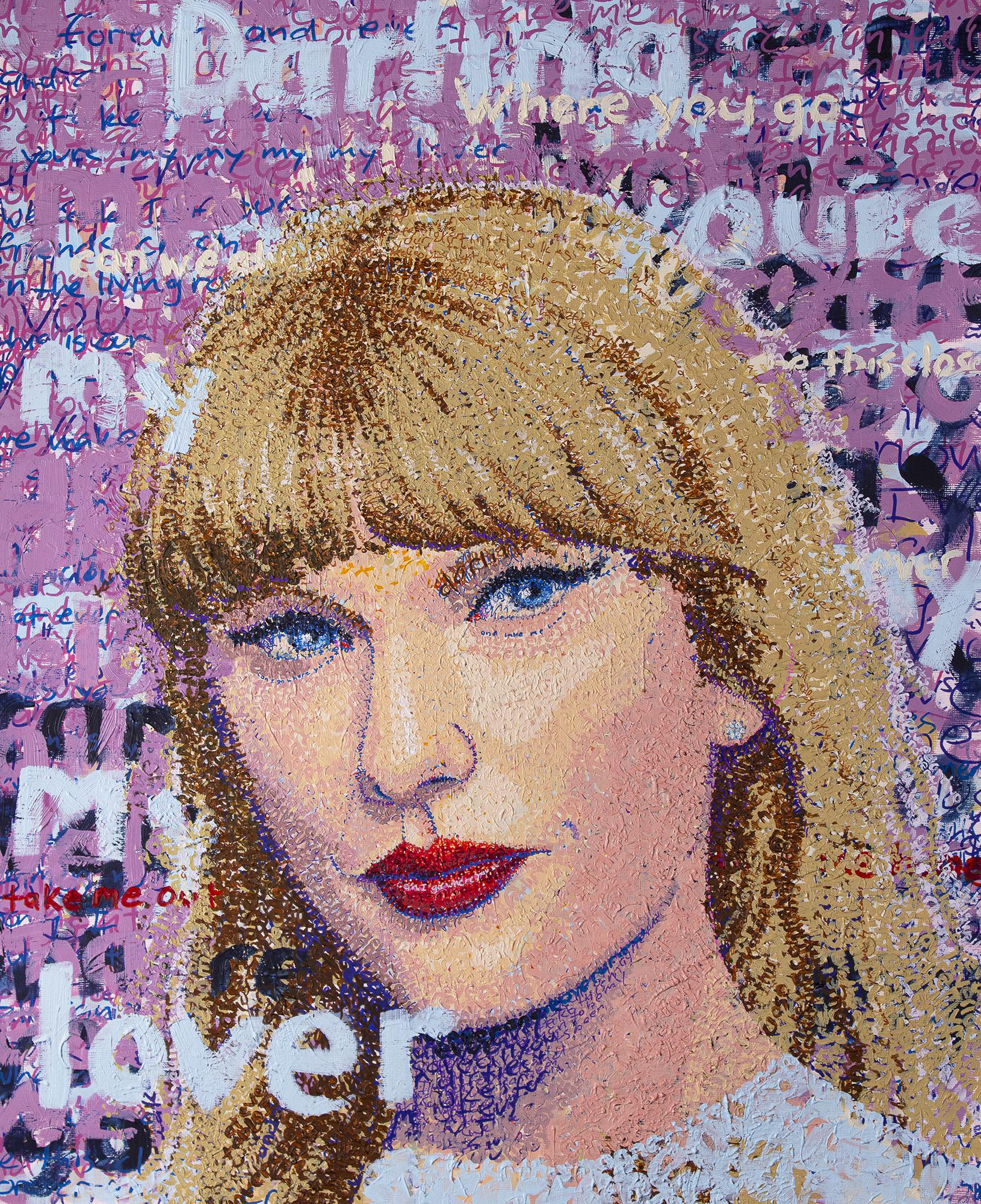 Painted the lyrics to the song Lover hundreds of times to create this portrait of Taylor Swift