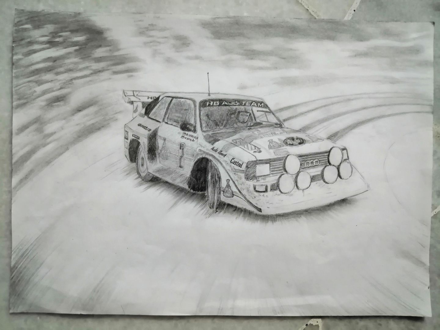 Pencil drawing of the Audi Sport Quattro S1