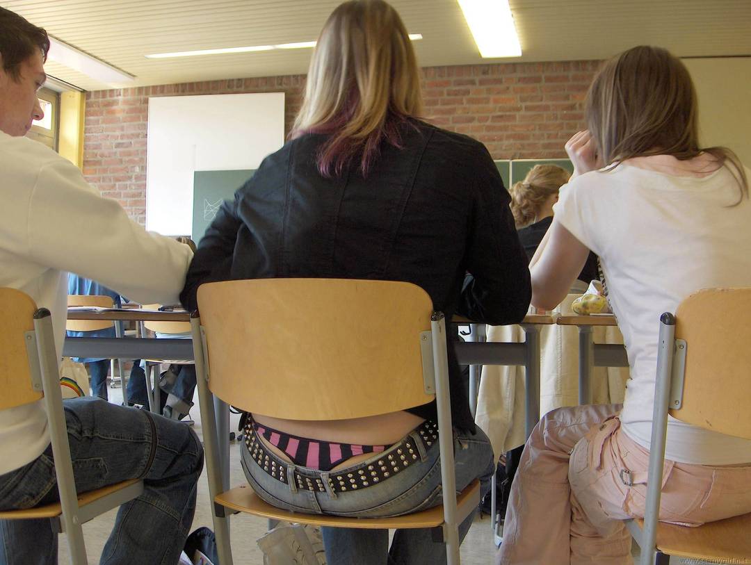 Pink thong in class