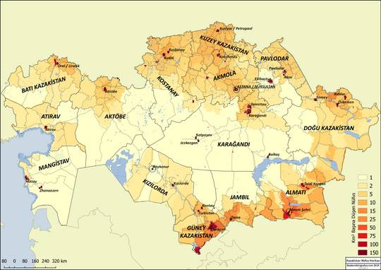 Population density map Kazakhstan