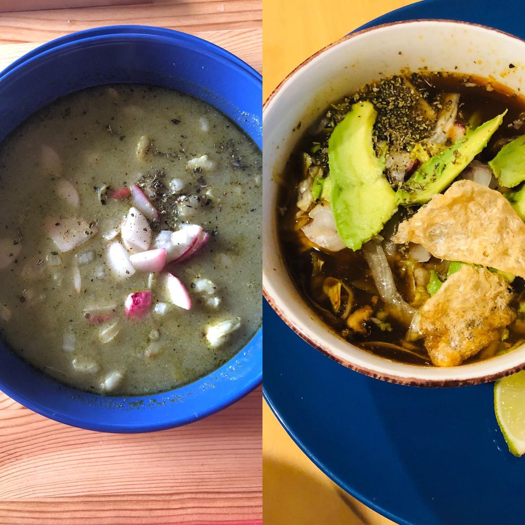 Pozole verde y rojo, el blanco se acabó antes de tomarle foto