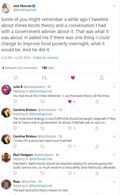 Praise for Vimes' Theory of Boots - From Twitter