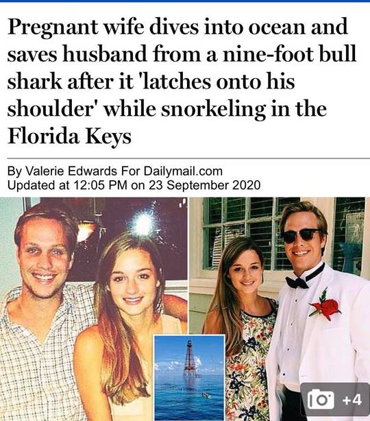 Pregnant wife saves husband from shark