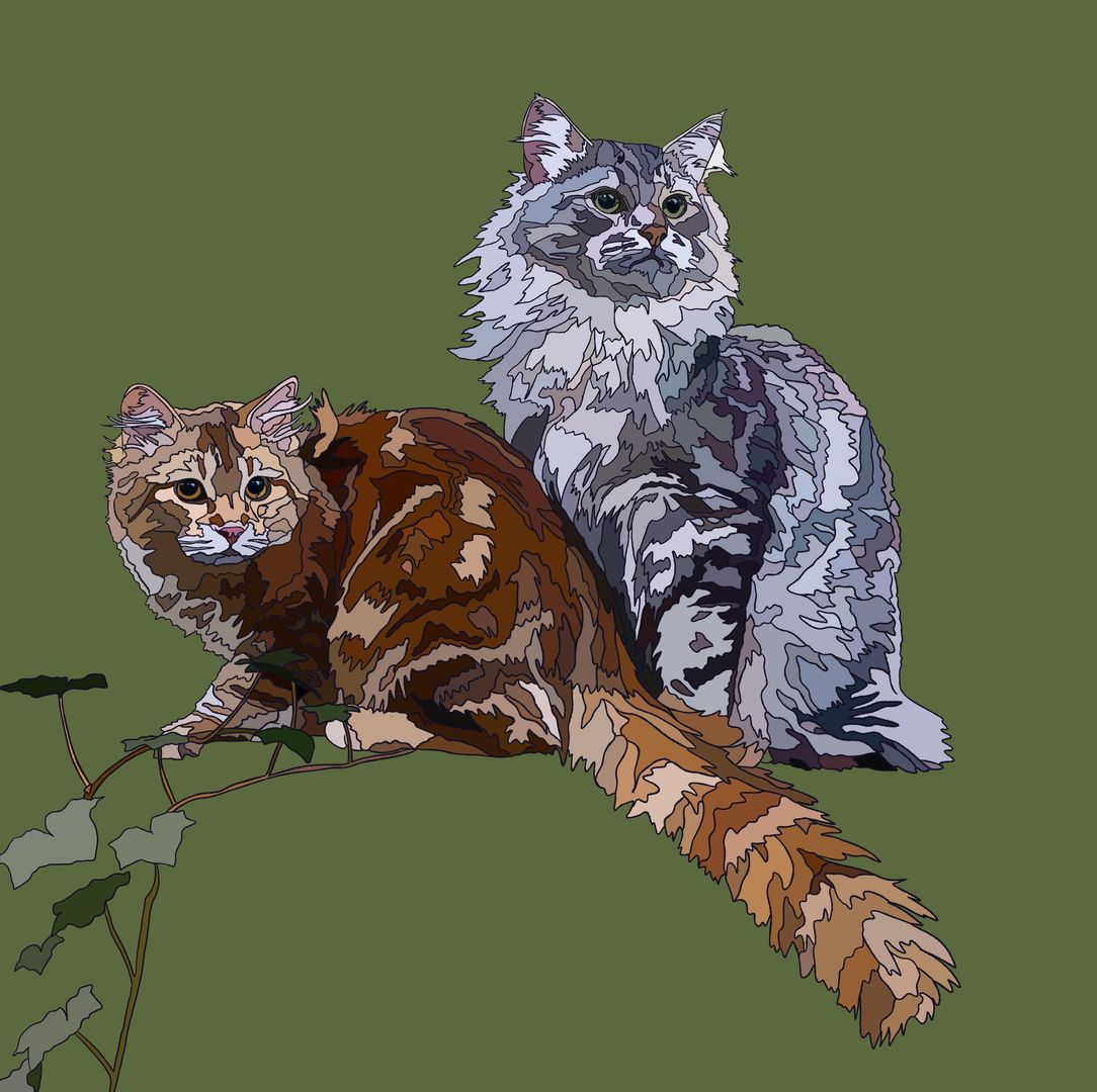 Procreate drawing for u/koala_token and their beautiful kitties!