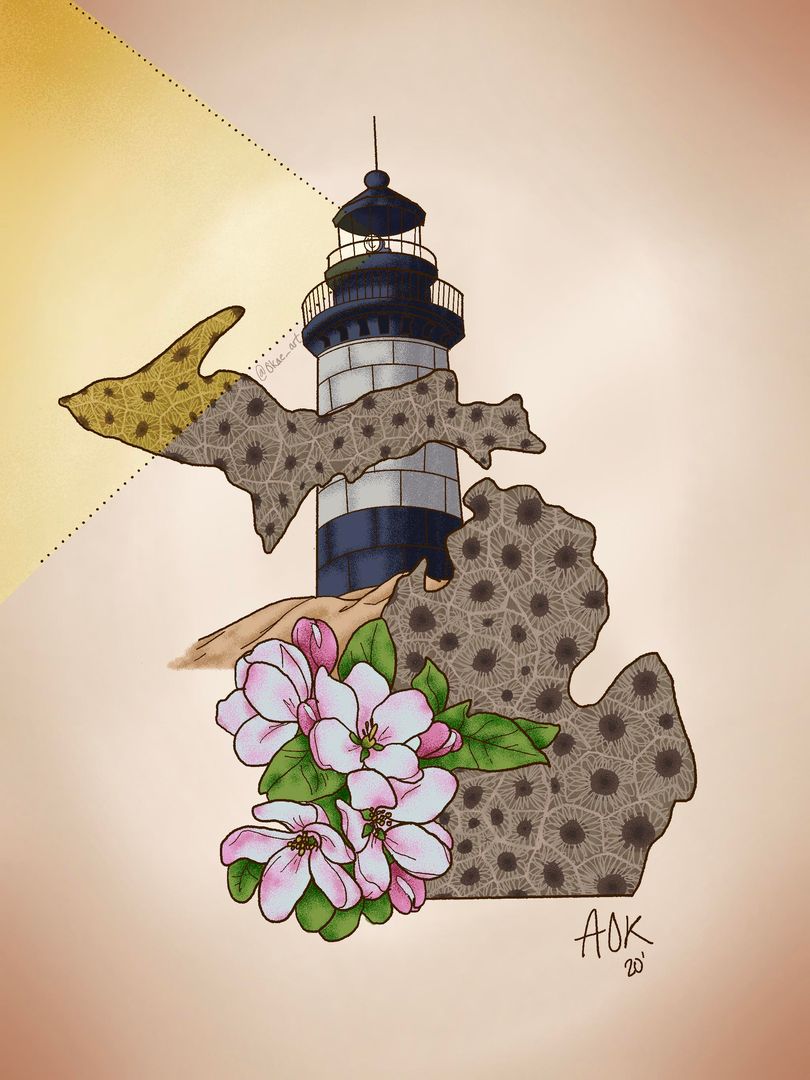 Really proud of this Michigan drawing I did. Who knew a Petoskey stone pattern would be so hard to draw :’)