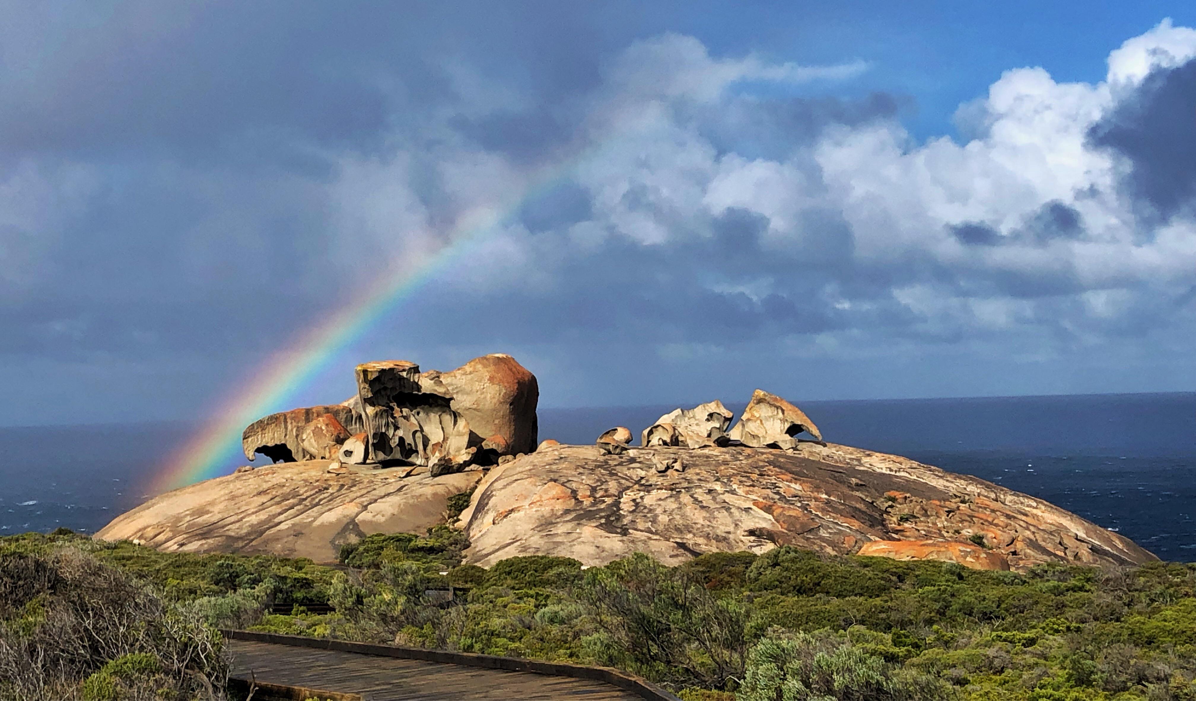 Remarkable rainbow over the remarkable rocks (worth the wind/cold/rain ...
