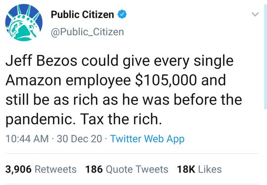[Request] Could Jeff Bezos really give all Amazon employees $105k and still be as rich as he was before the pandemic?