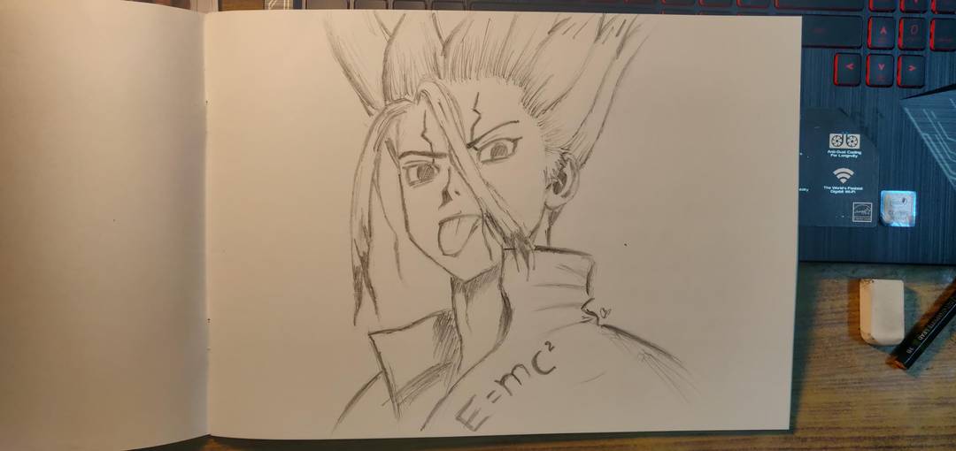 Senku doing the classic Einstein pose
