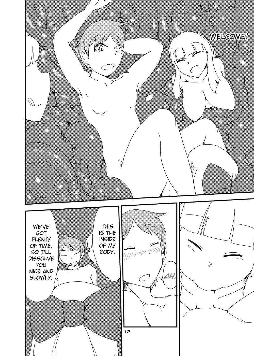 Alisphese VIII from Monster Girl Quest Beyond the End consuming a man in a vore manga sequence