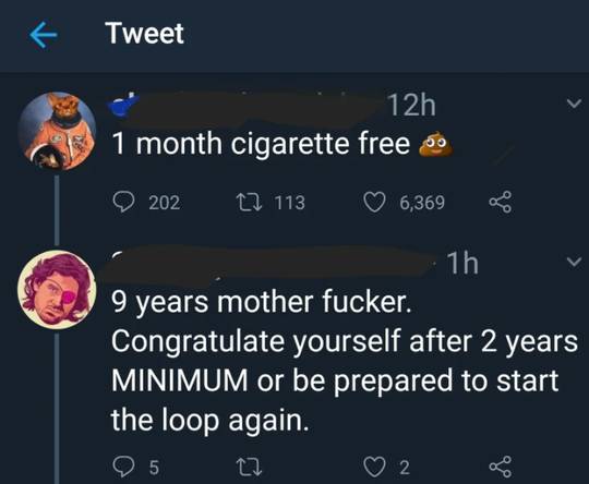 Shooting someone down for celebrating their soberness and saying that they'll "start the loop again" if they do so.